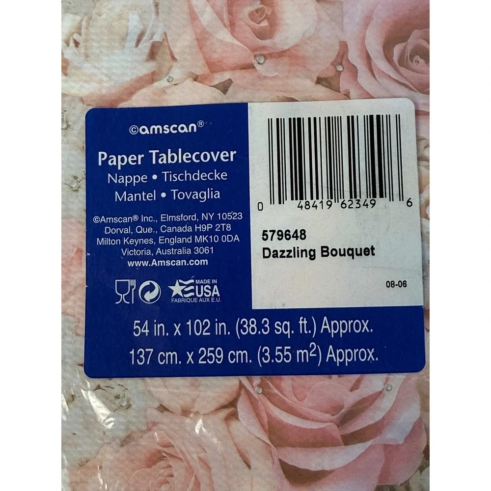 Lot of 2 Amscan Paper Tablecover 54x102 Pink Rose Dazzling Bouquet Wedding Event
